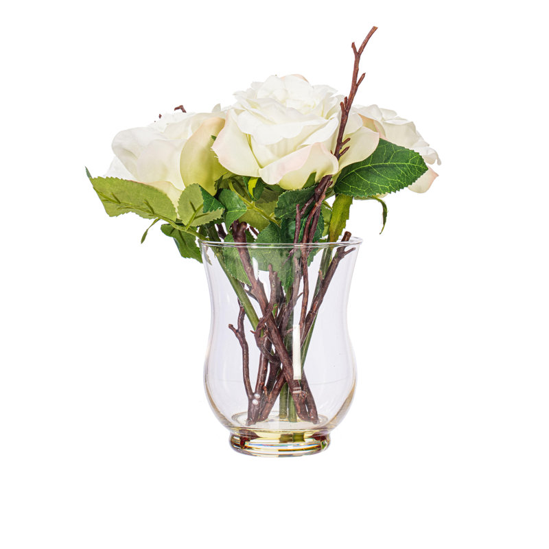 Rose artificielle 10 "dans un vase en verre, Blanc
