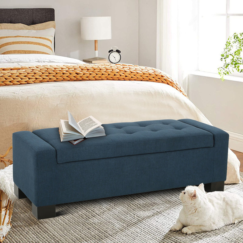 Banc de rangement rembourré avec banc capitonné pour chambre ou salon, Marine