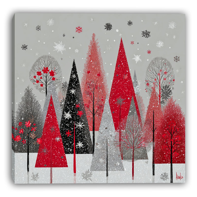 «Crimson and Charcoal Trees», art mural sur toile tendue, H 12 po x l 12 po