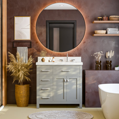 Meuble-lavabo simple 36 po avec quartz blanc Dazzle Caroline Parkway
