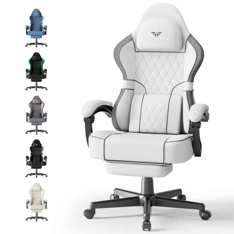 Soontrans Fabric Gaming Chair with Footrest High Back Ergonomic Gamer Chair with Headrest and Massage Lumbar Cushion Racing Reclining Computer Video Game Chair for Adults