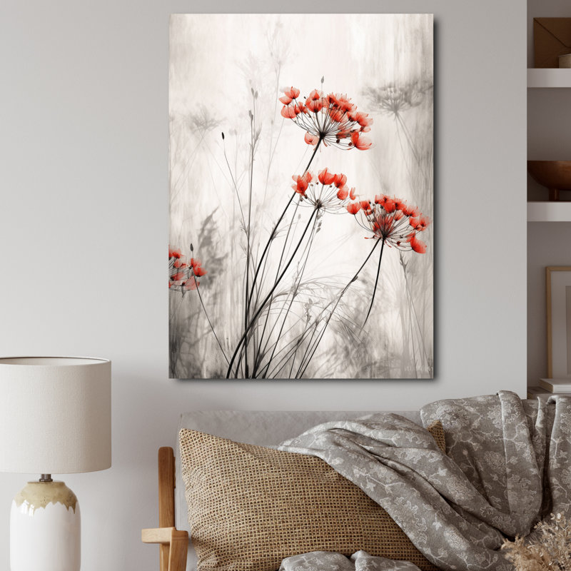 «Red Grey Herb Garden III», impressions sur toile florales, H 32 po x l 16 po x P 1 po, Toile tendue