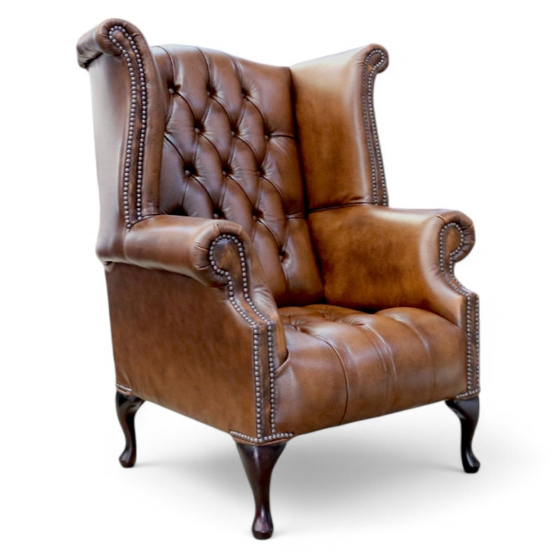 Upholstered Wingback Chair, Antique Tan