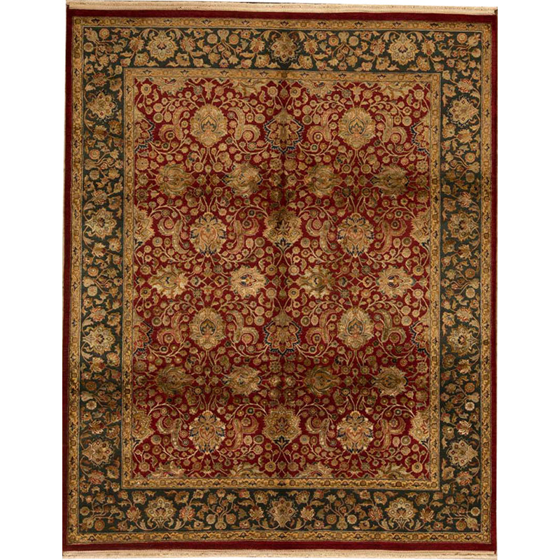 Hand-Knotted High-Quality Red and Green Area Rug