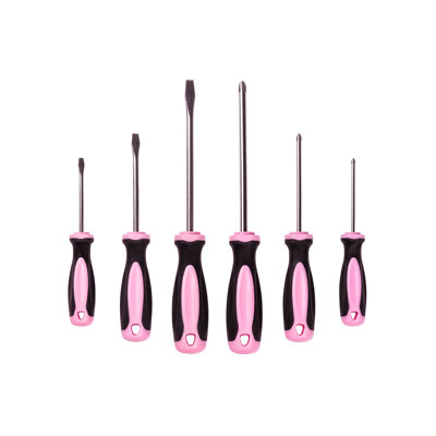 Ensemble de tournevis magnétique Pink Power - Ensemble de 6 outils à tête plate et à tête plate Phillips pour femmes et dames - Ensemble de tournevis isolé avec embout magnétique - Ensemble de tournevis