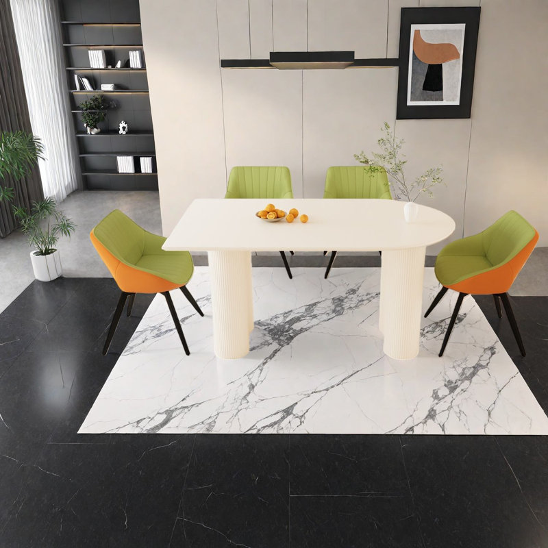 Modern Mdf Dining Table Sets With Green Pu Chairs For Home