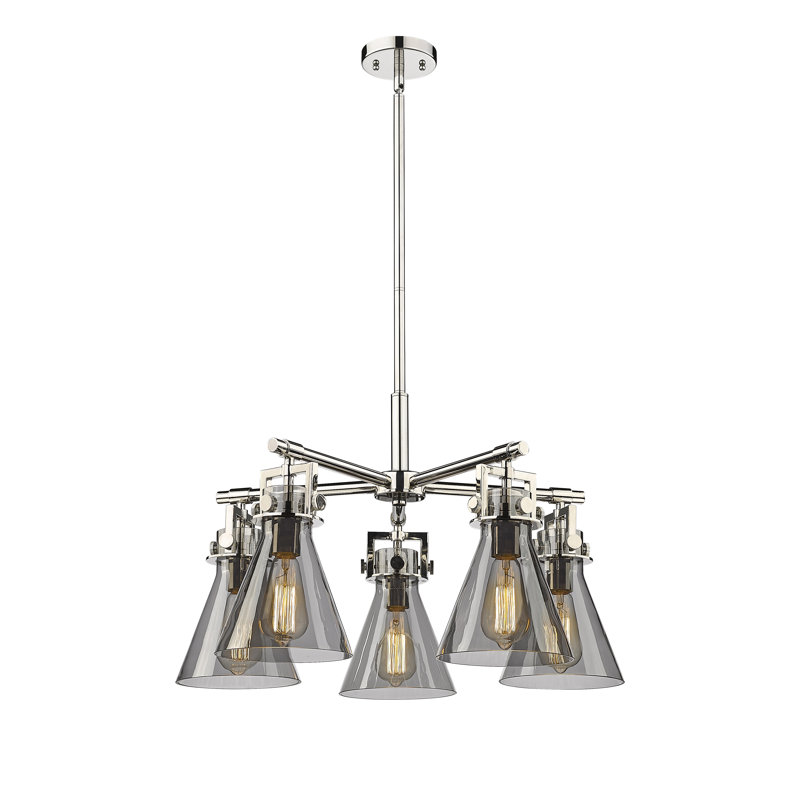 Lustre suspendu 5 lumières Barineau, Plaqué couleur fumée, Nickel poli