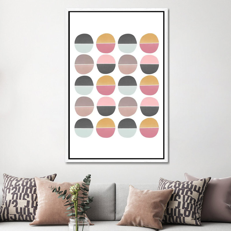 Circle Friends Abstract by Leah Straatsma - Print on Canvas, White Floater Framed, 152.4cm H x 101.6cm W x 3.81cm D