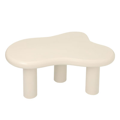 Table basse Cloud, table basse moderne en bois pour le salon, tables d'appoint avec 3 pieds, petites tables de thé pour le balcon, le patio, la chambre à coucher, blanc crème