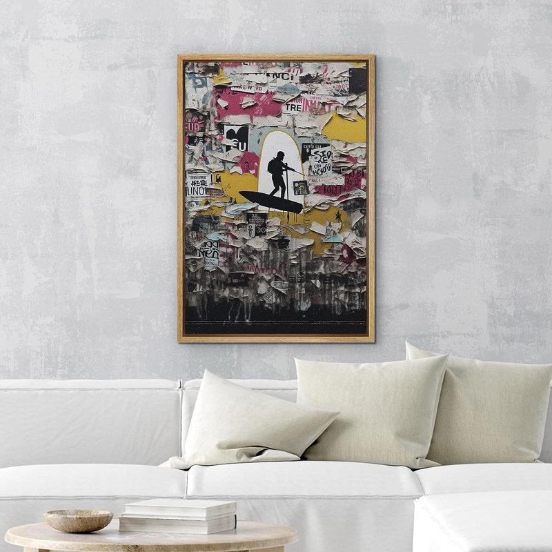 Pop Urban Street " Rockstar Concert Decor ", 36" H x 24" W x 1.5" D, Natural Floater Framed