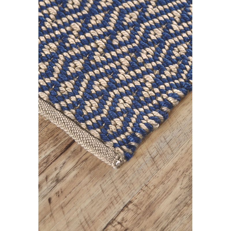 Tapis beige / bleu à motif géométrique tissé à la main Cowans, Rectangle 8 pi x 11 pi