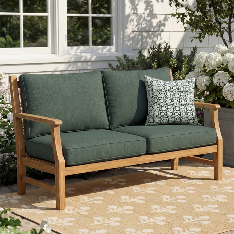 Davana Sunbrella Outdoor 5'' Loveseat Seat / Back Cushion, Cast Ivy Sunbrella® Plainweave, 25" W x 25" D