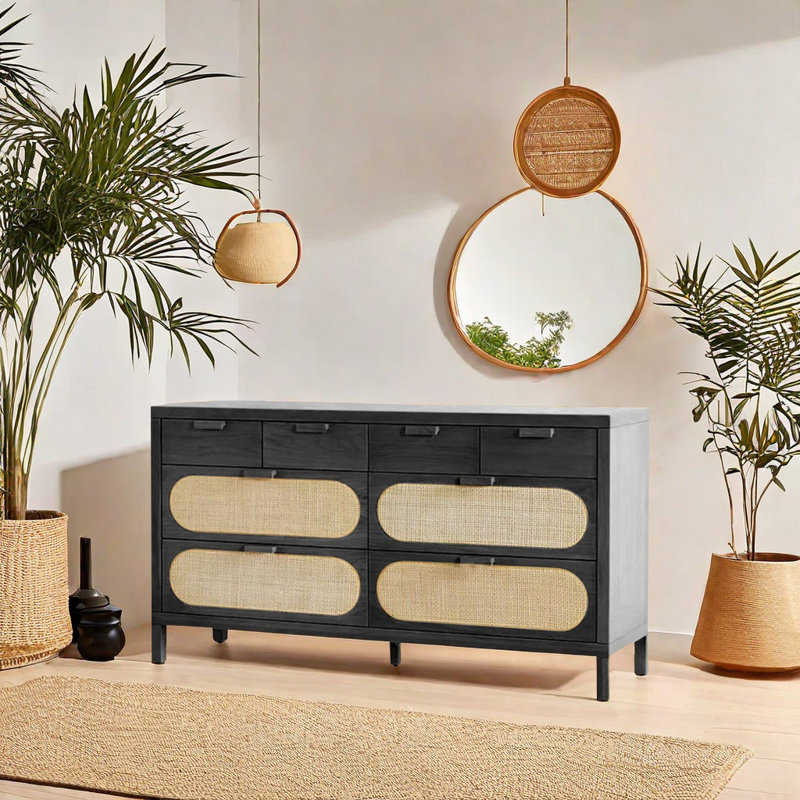 Commode 8 tiroirs Nordic Style, Noir