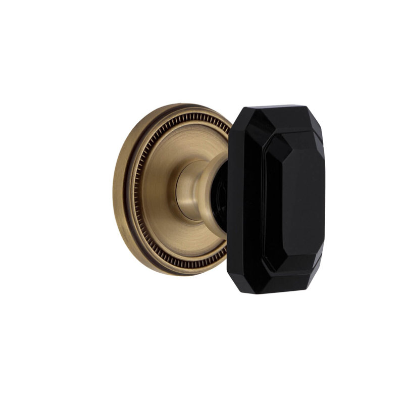 Grandeur Soleil Rosette With Baguette Black Crystal Knob, Vintage Brass
