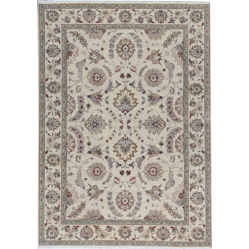 Tapis crème et crème noué à la main de haute qualité