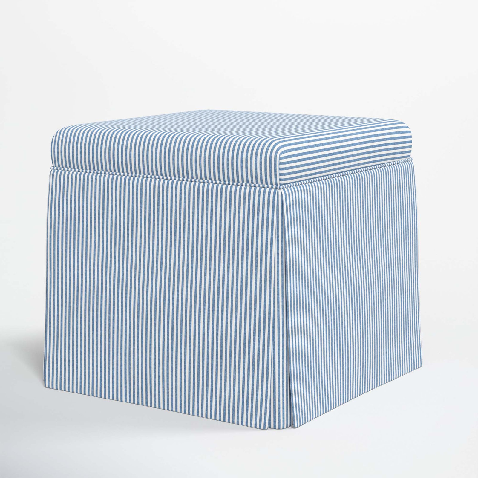 Jebb 20" Cotton Ottoman, Prep Stripe Blue
