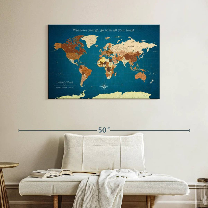 Carte du monde personnalisée avec punaise IV, H 26 po x l 39 po, Oui
