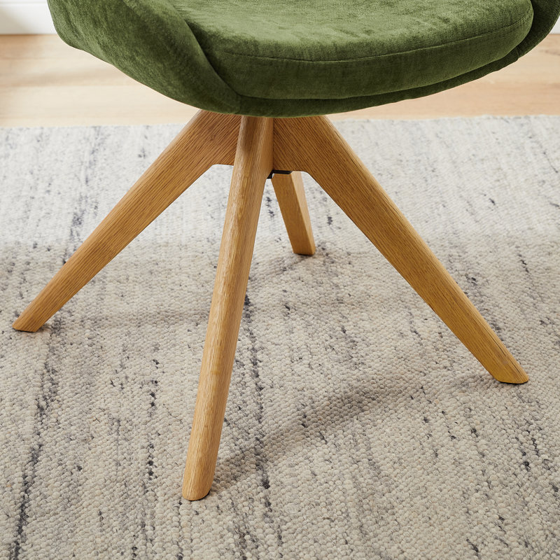 Swivel Fabric Upholstered Office Chair With Solid Wood Base, Green