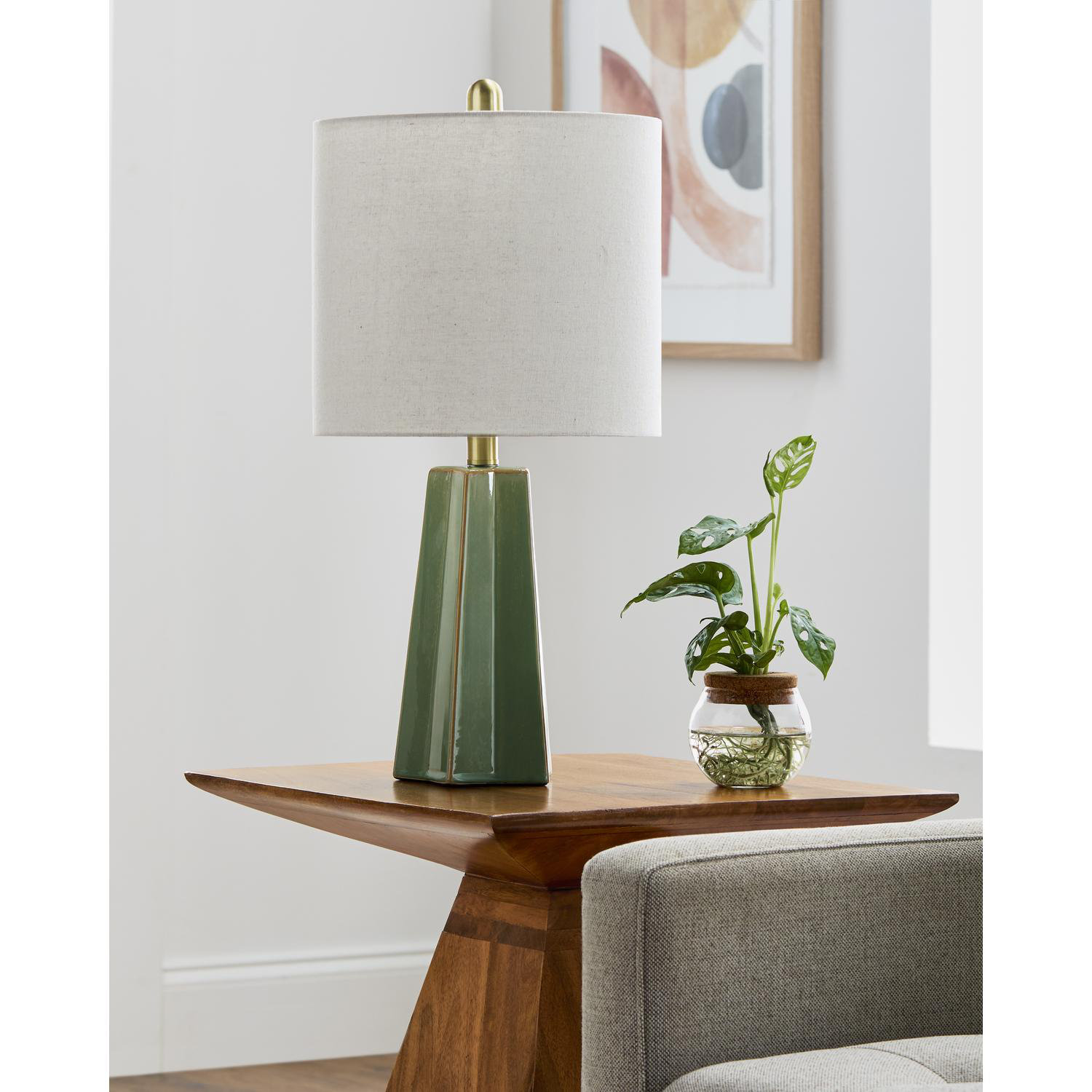 Magalie Ceramic Table Lamp, Green, Cream