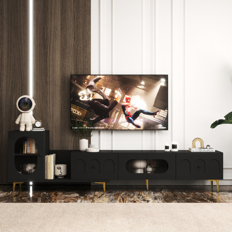 Extendable Tv Cabinet, Black Finish - For 80-89" Tvs Wood Stand With Area Up To 89", Black