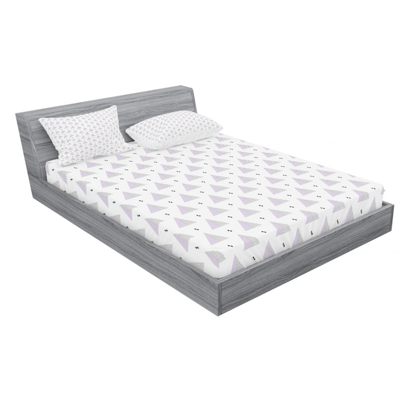 Scandinavian Microfiber Geometric Fitted Sheet, Queen Fitted Sheet with 2 Pillowcases