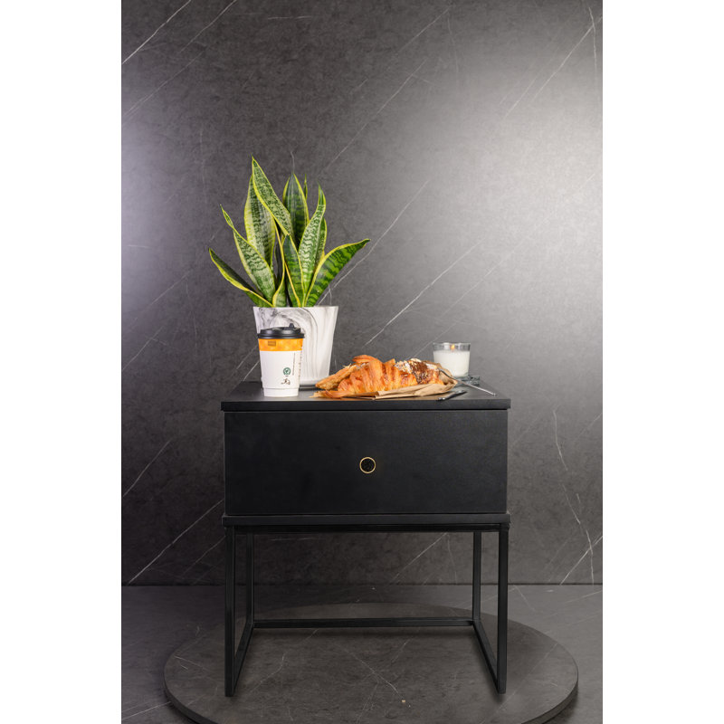 Marigold 50.2cm W Manufactured Wood Bedside Table, Black