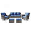 Un canapé trois places + deux chaises pivotantes + deux repose-pieds + une table d'appoint
