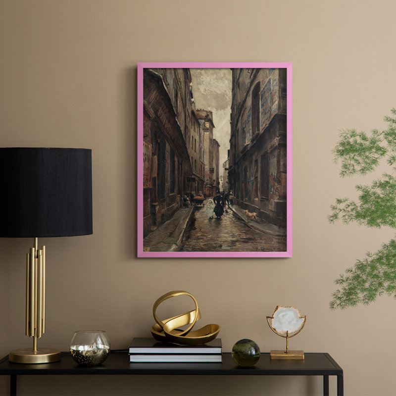 Vintage Landscape LXXVIII Framed Print - Solid Wood, 11" H x 9" W, Pink