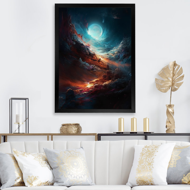 Imagine Space II sur toile, Cadre d'angle fermé noir, H 44 po x l 34 po x P 1,5 po