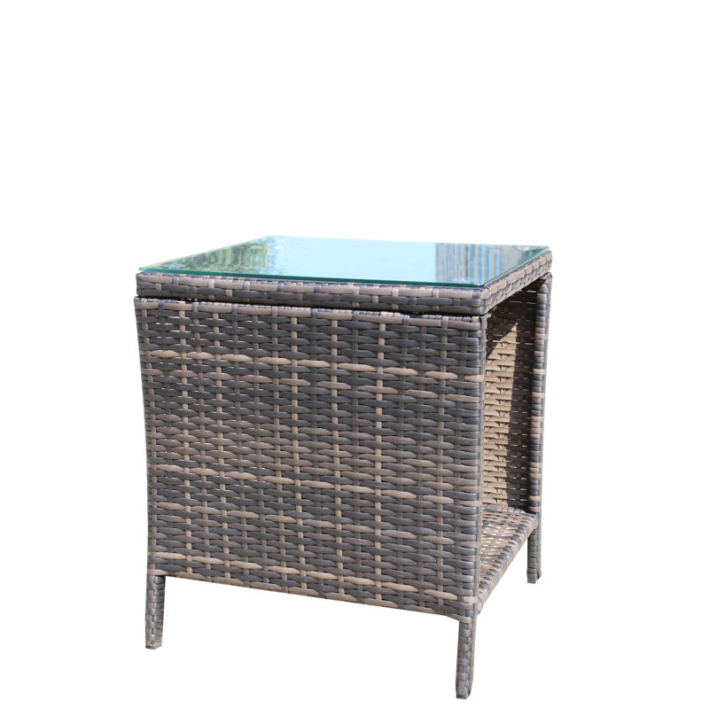 Table basse de patio avec verre trempé de 19,81 po x 19,81 po x 21 po, Brun