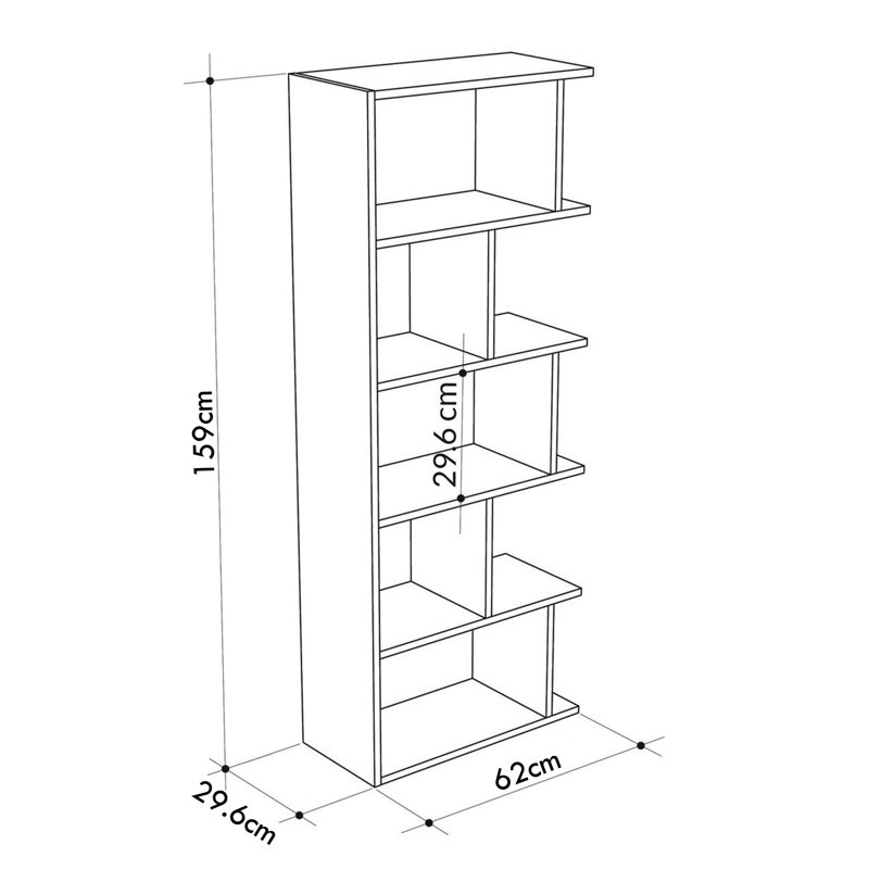 Tapi Modern Asymmetrical 5-Tier Bookcase, Oak