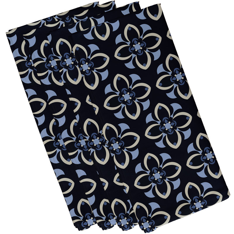 Chanele Geometric Floral Pattern Napkins, Navy