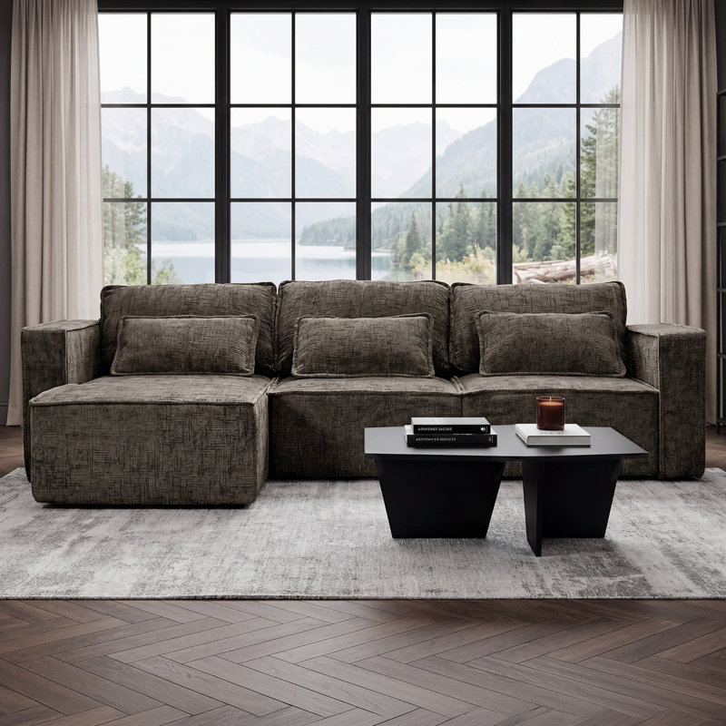 Canapé modulaire avec passepoil Pearl Chenille - Canapé confortable et élégant avec poches de rangement, Brun