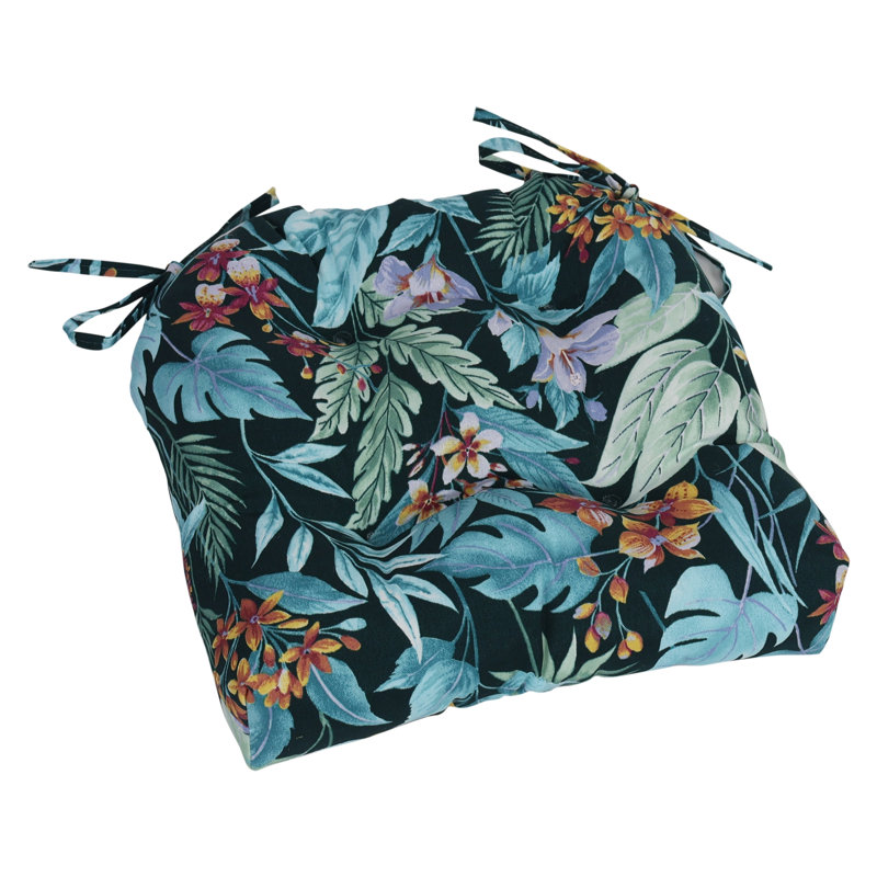16-Inch Rounded Back Outdoor Tufted Chair Cushions (Set Of 4), Blue/Green/Carena Teal Floral