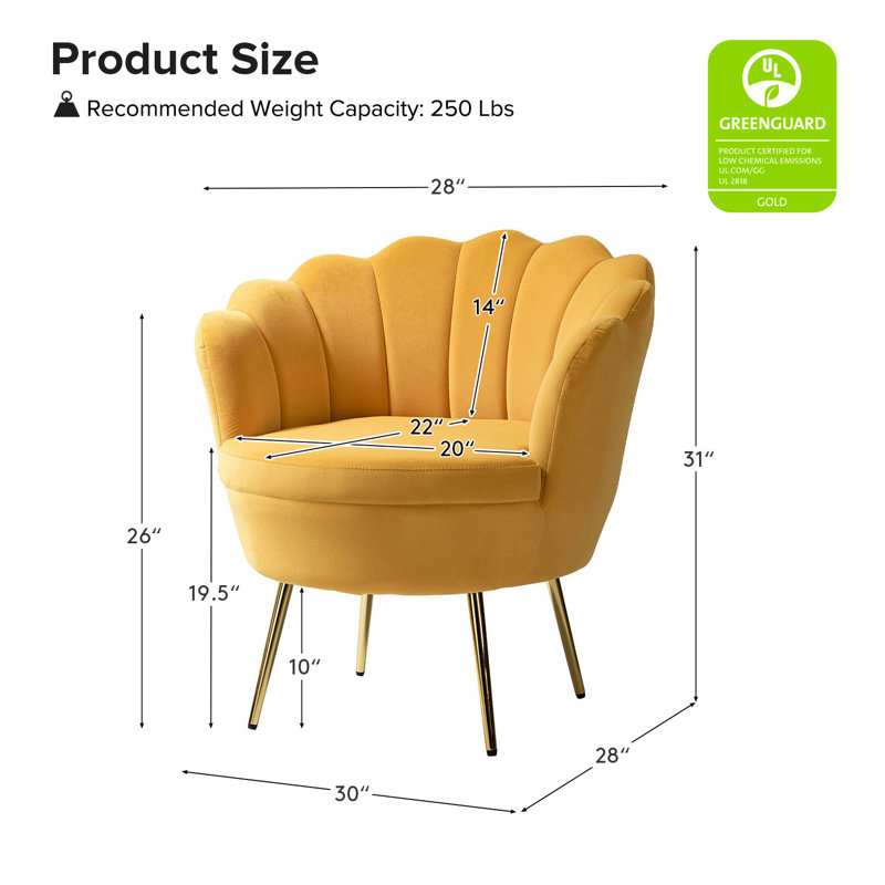 Fauteuil demi-tonneau en velours 30 po Hendrix, Moutarde
