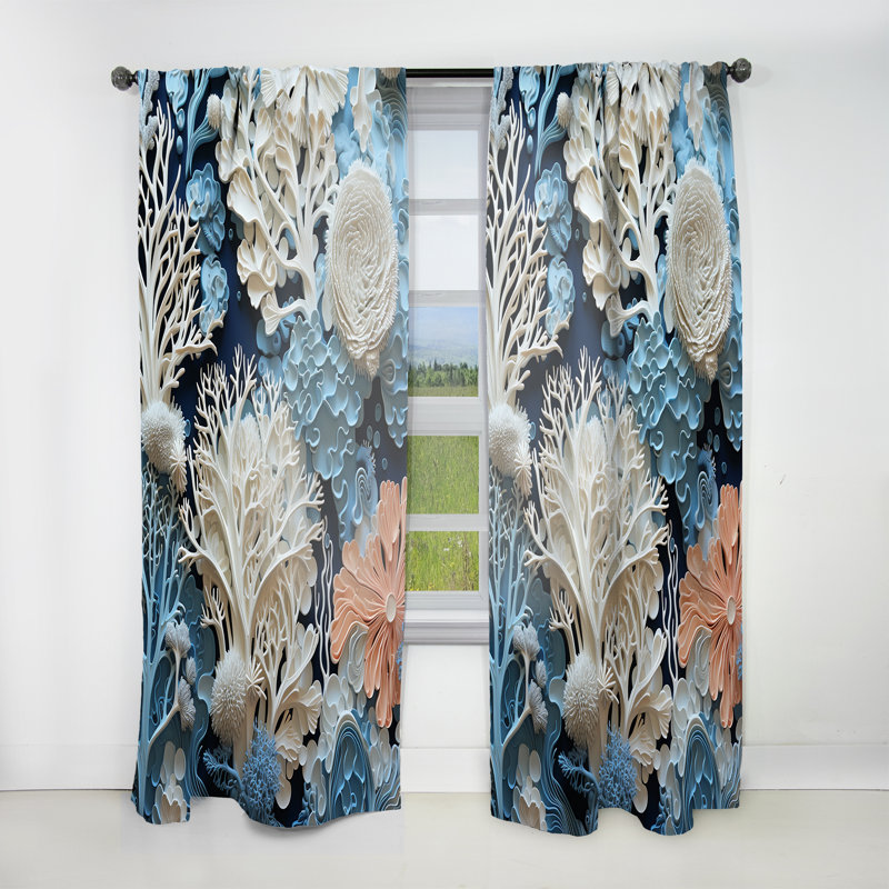 Under Water Blue And White Corals Collage I - Coastal Velvet Curtain - 1 Panel, 52" W x 120" L