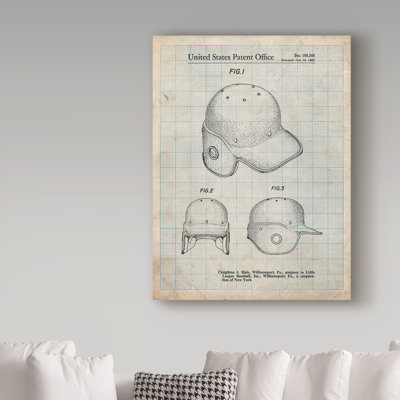 'Baseball Helmet' Drawing Print on Wrapped Canvas