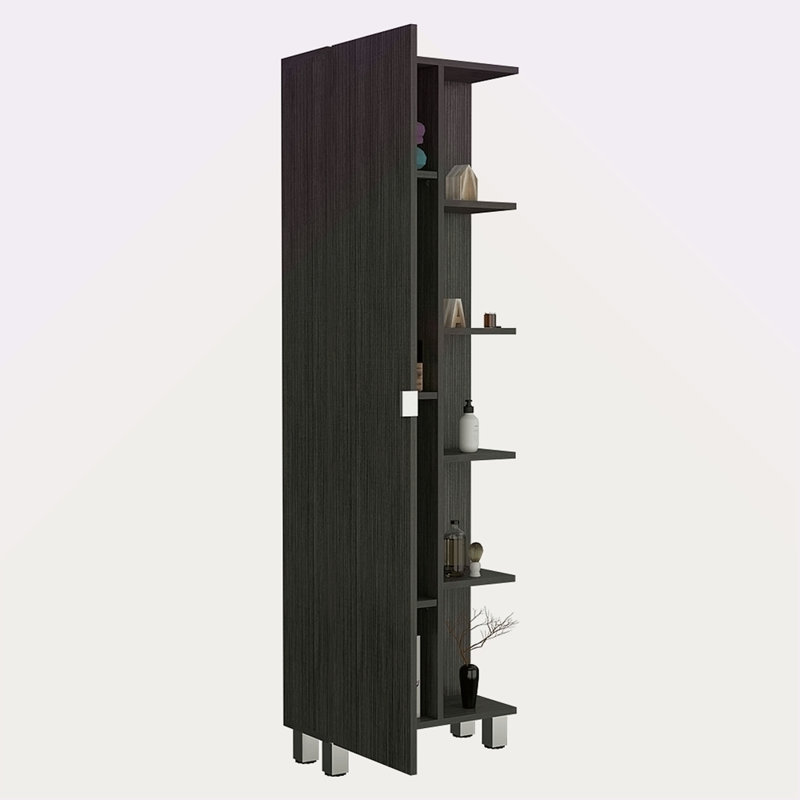 Armoire de coin, cinq tablettes ouvertes, une porte, Gris