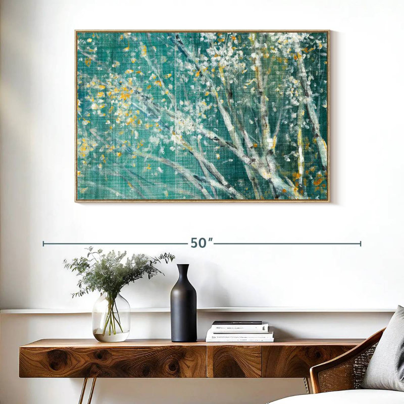 Bouleau bleu II, Cadre flottant en bois naturel, 40 po x 27 po