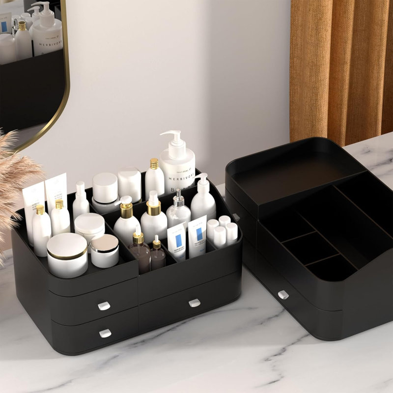 Organisateur de maquillage pour grande capacité, Noir, noir, noir, noir