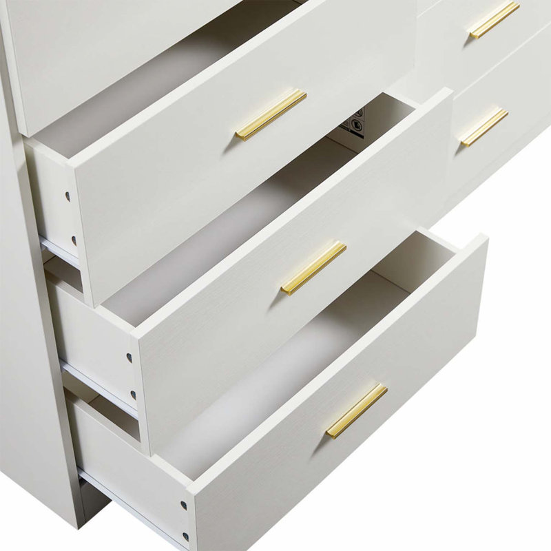 Commode blanche moderne à 8 tiroirs pour la chambre à coucher - Vaste commode de rangement, robuste et sécuritaire