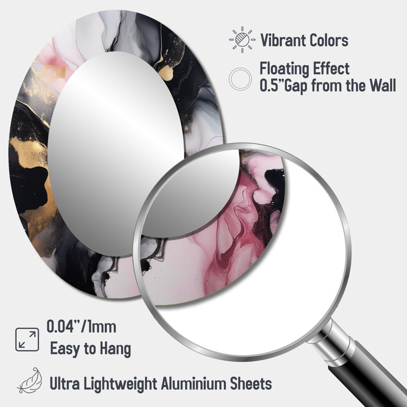 Black Gold Marble Splash II - Black Modern Oval Wall Mirror, 40" x 30"