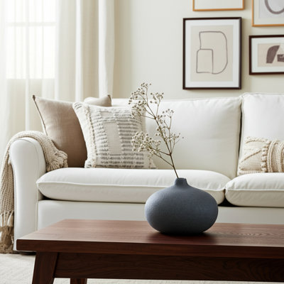 Modern Rounded Stoneware and Ceramic Vase with Casual Silhouette and Textured Design for Stylish Decorative Appeal