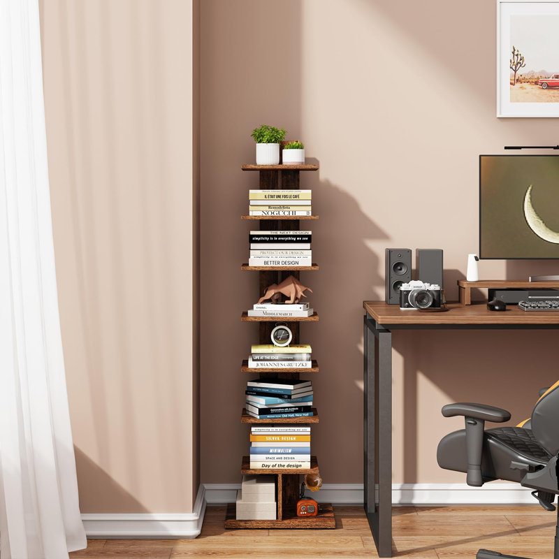 Bibliothèque verticale étroite à 8 niveaux, Rustic Brown