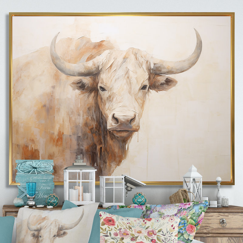 Minimalisme, peinture sur toile de yak beige I, Cadre flottant doré, H 16 po x l 32 po