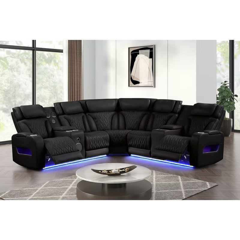 Canapé modulaire Skaline inclinable noir, Cuir noir
