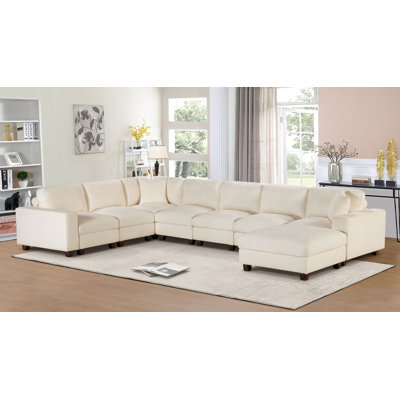 Canapé modulaire en chenille avec repose-pieds Elara