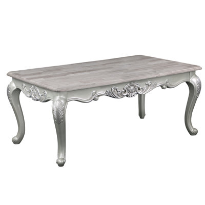 Luxueuse table basse traditionnelle en bois argentée - Rehausse l'élégance de la décoration intérieure en bois massif pour une pièce