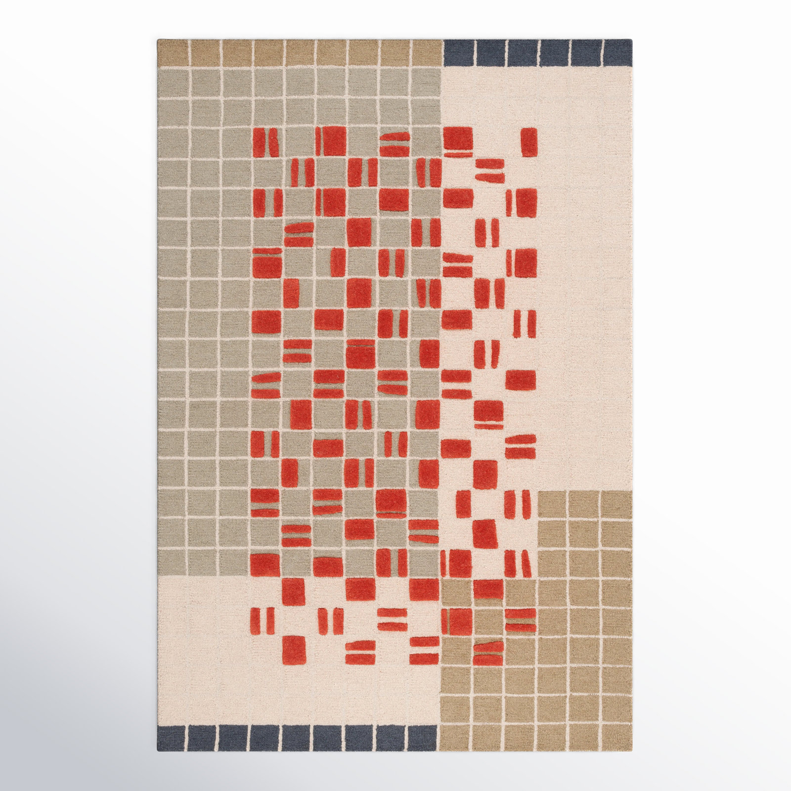 Elswick Gray Red Hand-Tufted Geometric Wool Rug, Rectangle 3' x 5'