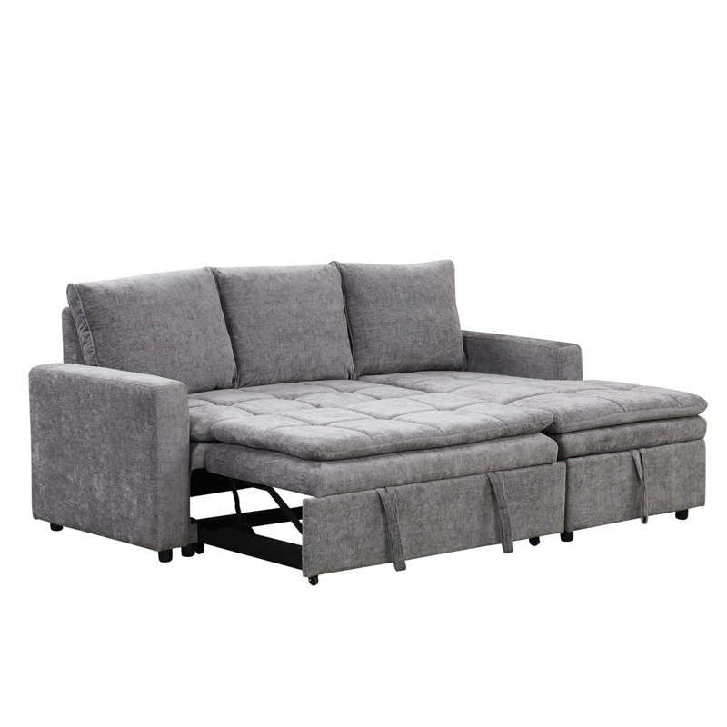 Pull-Out Upholstered Sectional Sofa Bed with Storage Space, Gray